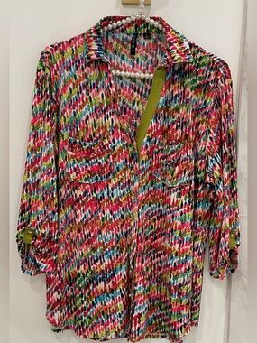 🔴Venini Multicolor Dotted Print Button-Down Shirt - Pink Green Blue🔴